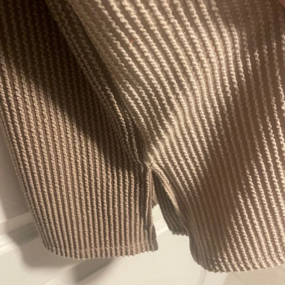 Relaxed Fit Button Down Ribbed Shacket, Two Toned, Taupe/Tan, oversized, small - Picture 5 of 7